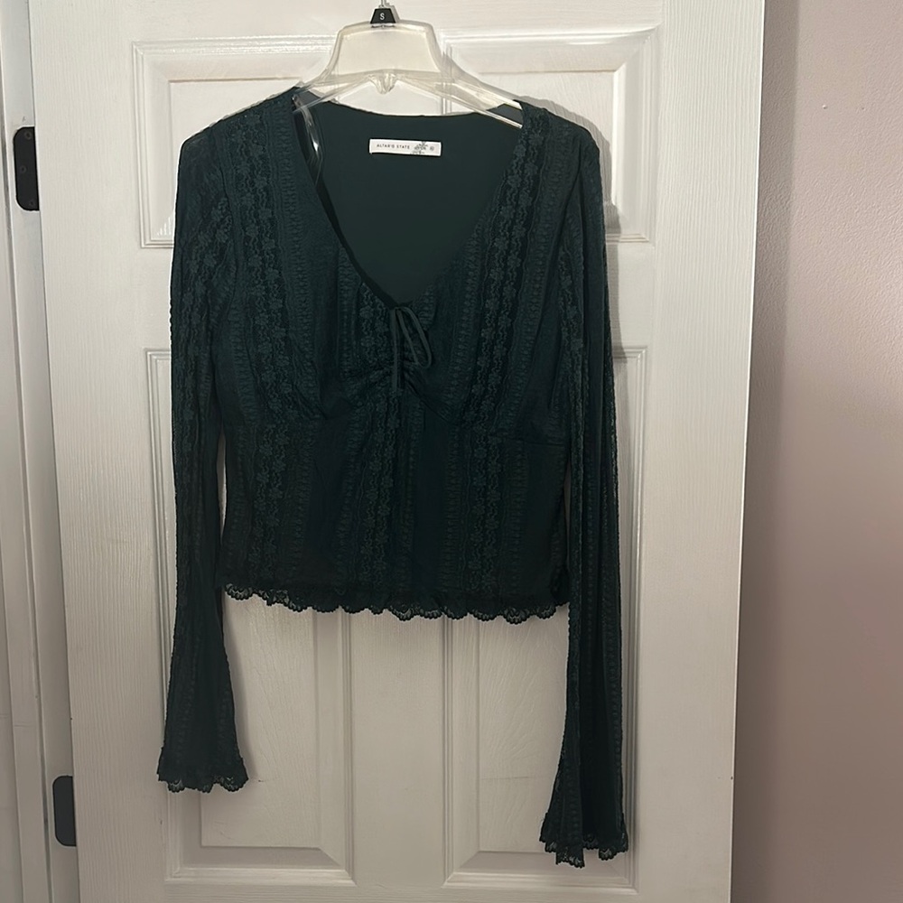 Altar'd State Green Bell Sleeve Fitted Blouse